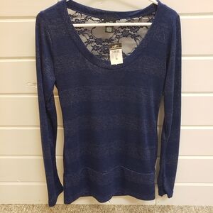 Navy Blue Lace Back Sweater